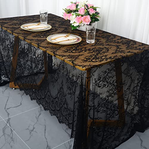 Black Lace Tablecloth Rectangular 60x120 Inch Wedding Decor - Elegant Floral Design Variation Lt 005 Black / 120" x 60"
