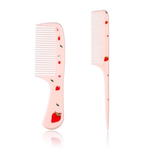 Skiennix Cute Hair Comb Set - Pink Strawberry Fine Tooth & Rat Tail Combs for All Hair Types