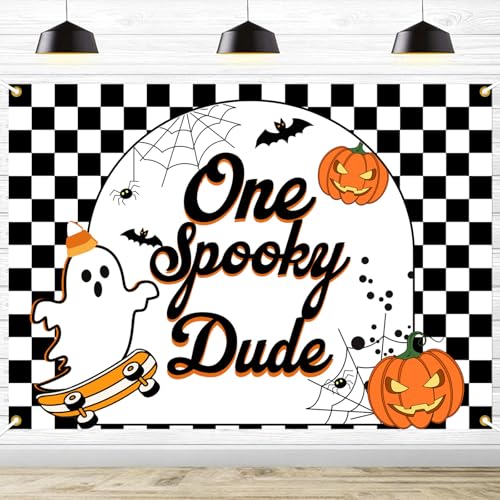 Halloween 1st Birthday Backdrop Banner - Spooky Ghost Pumpkin Bat Decoration, 7x5FT