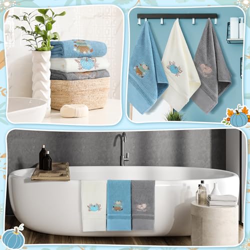 FuWeave Blue White Fall Pumpkin Hand Towels Set - Halloween Bathroom Decor