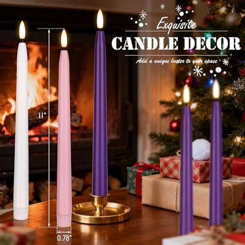 Flameless Advent Candles Set of 5 with Remote Control - Purple, Pink & White