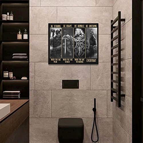 Viking Warrior Wall Art Canvas Print - Motivational Home Decor for Bedroom & Living Room 20x16