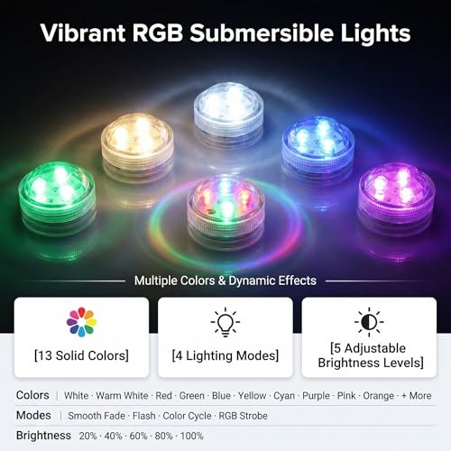 Waterproof RGB Submersible LED Lights with Remote for Pool Fountain Vase
