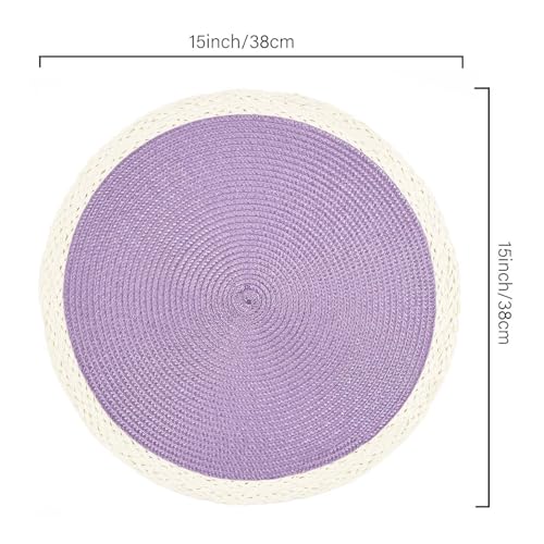 Mint Purple Woven Round Placemats Set of 6 - Elegant Braided Edge Table Mats