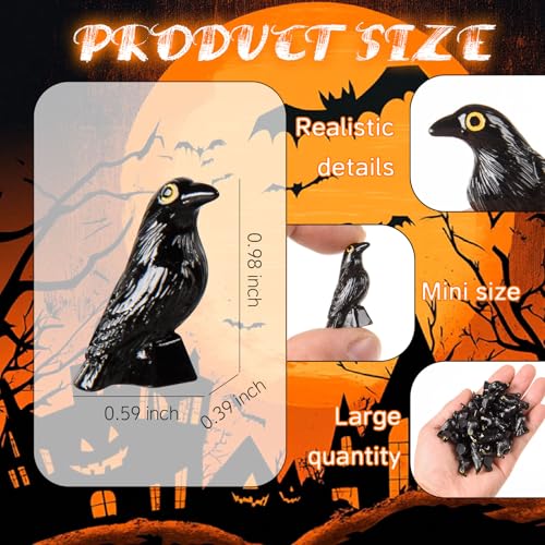 30 Pcs Mini Resin Black Raven Bird Figurines for Halloween Decorations - Tiny Crow Ornaments