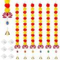 Artificial Marigold Garland with Lotus and Bells - Diwali Festival Decor Set of 6