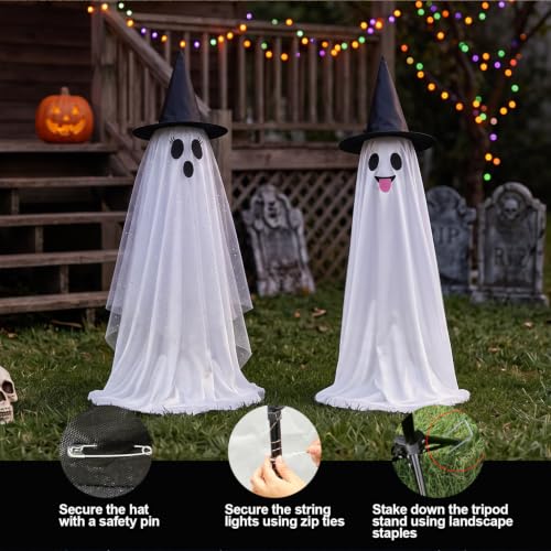 Halloween Ghost String Lights 59x15 in Outdoor Indoor Decor with Remote & Timer - 2 Pack
