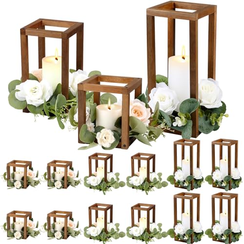 12 Pcs Wooden Candle Lanterns Set - Rustic Decor for Indoor and Outdoor Use - Variation of THIS listing