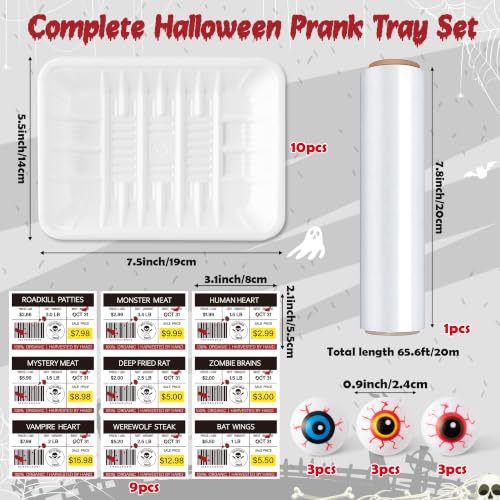 Halloween Spooky Meat Tray Labels Set with Plastic Eyeballs & Cling Film