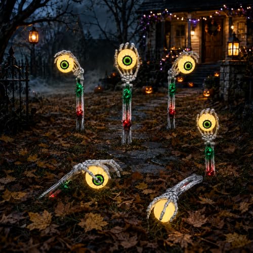 Halloween Skeleton Hands with Eyeball Lights Outdoor Decor - Warm & Green