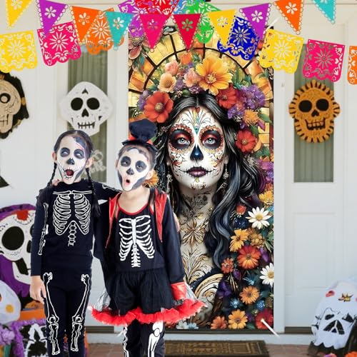 Day of The Dead Door Cover Banner for Fiesta & Halloween Decorations 72x35"