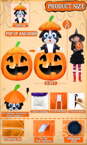 Halloween Inflatable Dog in Pumpkin - 5 FT Animated Outdoor Decor