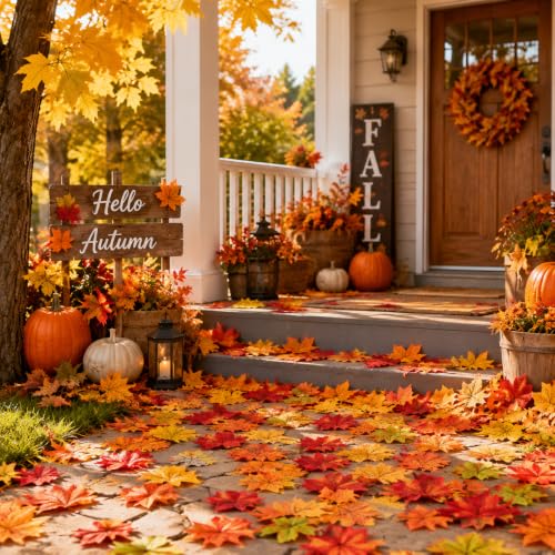 Fake Fall Leaves Foliage - 400pcs Maple Leaf Decor in Green - Autumn DIY Crafts & Decor