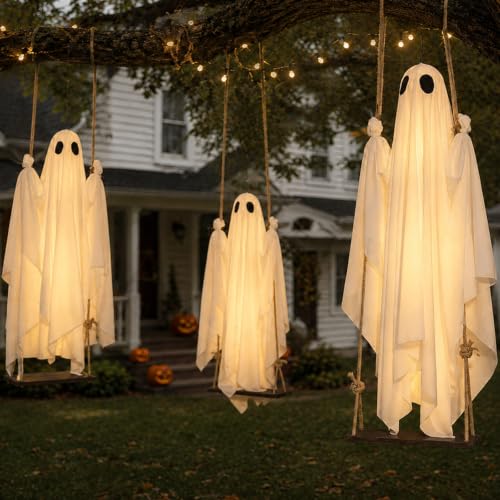 5Ft Outdoor Halloween Ghost Decoration with Remote LED Lights - Spooky Floating Ghost for Yard & Garden