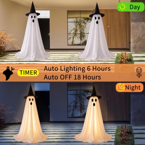 Halloween Ghost Decorations Outdoor Indoor with Remote Control, 59-Inch Spooky Light-Up Ghosts - 2 Pack