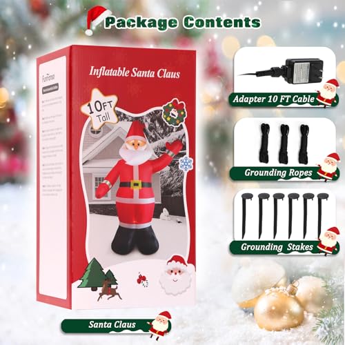10 FT Inflatable Santa Claus Christmas Decoration with LED Lights - Outdoor Yard Holiday Decor - FunFanso