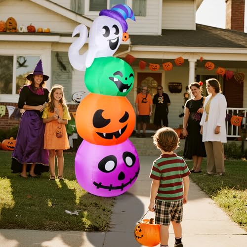 Giant 8.8FT Halloween Inflatable Ghosts and Pumpkins Yard Decor with Lights