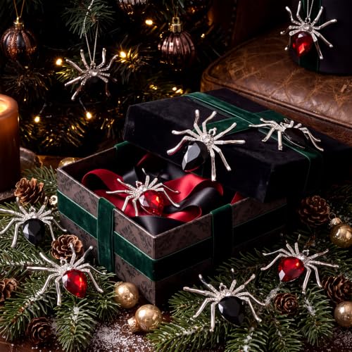 Crystal Gothic Spider Christmas Ornament Set - 12 Pcs, 1.97 Inch Decorations