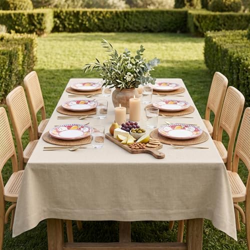 Rectangular Linen Tablecloth 60 x 132 Inches Natural Fete - Handcrafted
