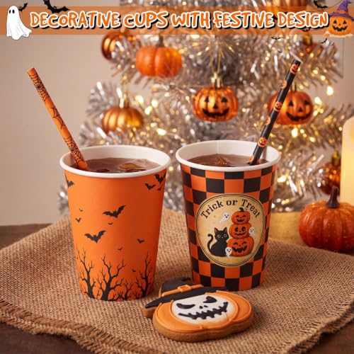 Umigy 100 Pack Halloween Disposable 12oz Coffee Cups with Lids & Sleeves - Classic Style