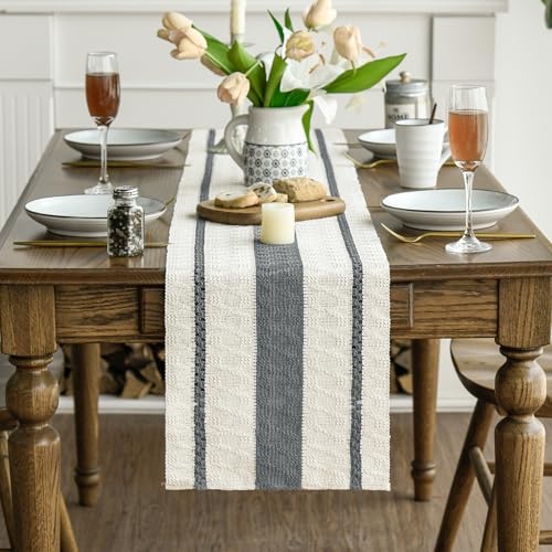 Dark Green Rustic Woven Table Runner 12x72 Inch - Polyester Cotton Home Decor