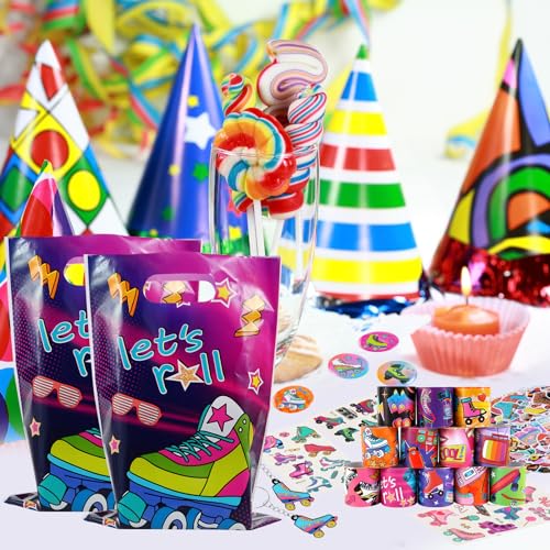 Roller Skate Party Supplies Set - 220 Pieces Including Stickers, Bracelets, Badges & More