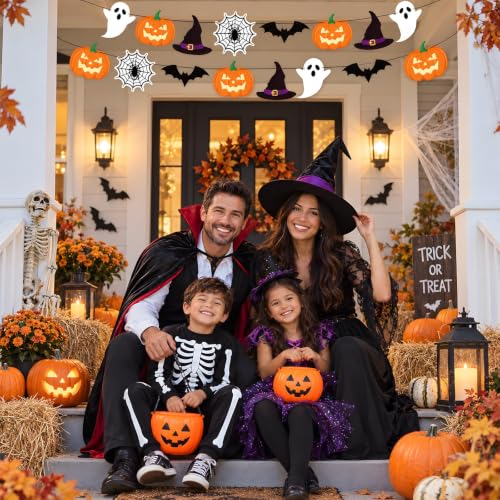 Halloween Hanging Banner - Pumpkin Ghost Bat Witches Web Decor - Halloween Variation