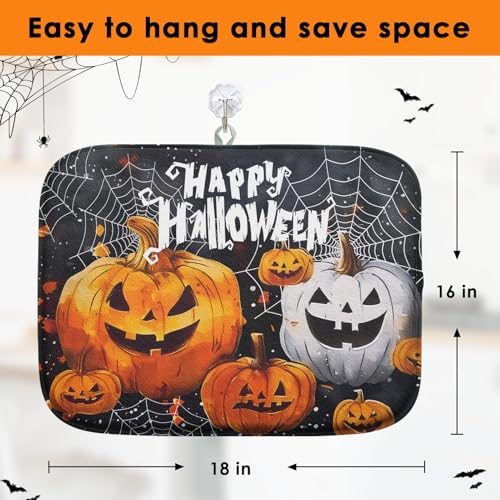 Sanwarm Halloween Pumpkin Dish Drying Mat 16x18 Inches for Kitchen Counter - Orange & White