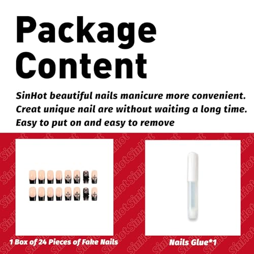 Square Press On Nails - Medium Fake Nails with Glossy Finish & Rhinestone Cross - Variation FN064A32