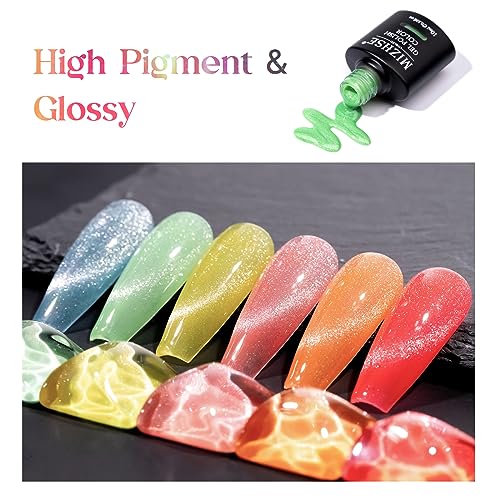 Glow in The Dark Gel Nail Polish Set with Cat Eye Effect – Neon Colors & Magnet Stick - Neon Glow Variation