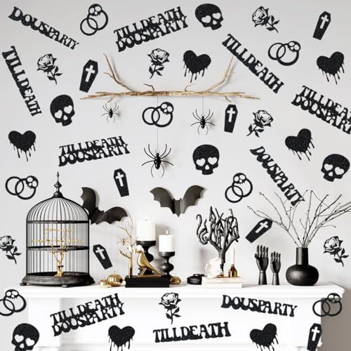 Halloween Bachelorette Confetti Set - Gothic Skull Heart Glitter Decor, 115pcs