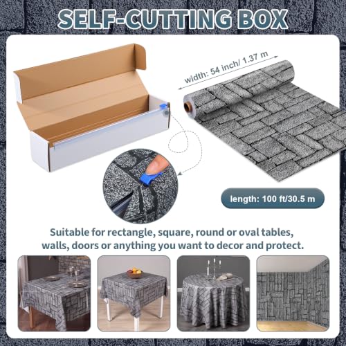 Stone Wall Tablecloth Roll 100ft x 54in Plastic with Cutter Box - Gray Texture
