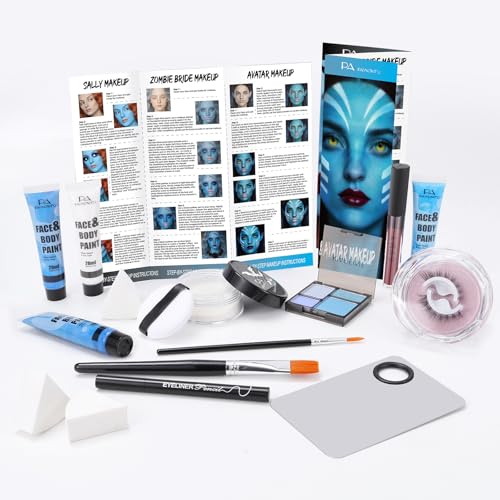 Corpse Bride Halloween SFX Face Makeup Kit with Blue & White Face Paints & Tools - Variation of THIS listing