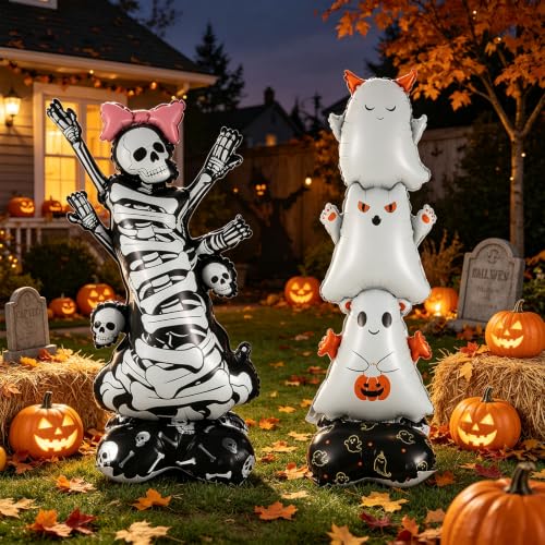 Halloween Ghost & Skeleton Foil Balloons - 2 Pack Spooky Party Decor