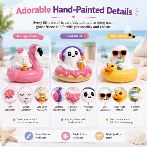 Halloween Ghost Figurines Set - Cute Pool Theme Decor for Fall & Halloween