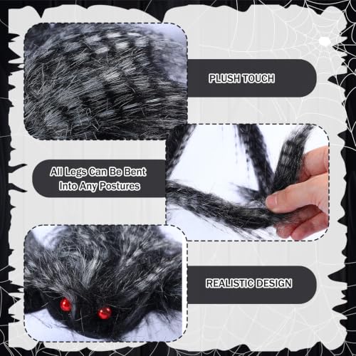 Halloween Spider Decorations Set - Black & White, 4 Pcs with Various Sizes - Creepy Indoor & Outdoor Decor