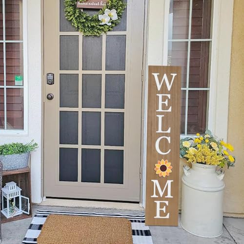 Wood Interchangeable Welcome Sign for Porch - 45x9 Inches with 12 Holiday Icons