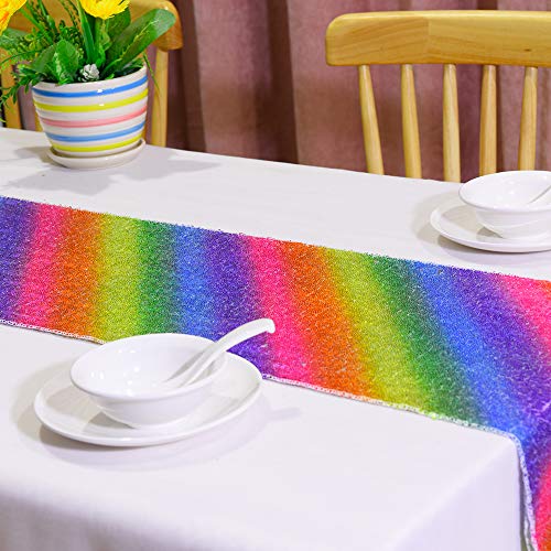 Rainbow Sequin Table Runner 12x71 Inches for Weddings Parties Holiday Decor
