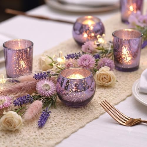 Purple Mercury Glass Votive Candle Holders Set of 36 - Elegant Tealight Candles for Weddings & Events