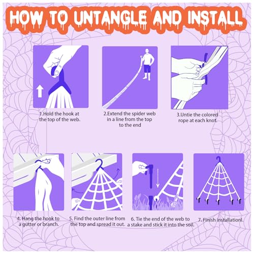 Outdoor Halloween Spider Web Lights - 250 Purple & Orange LEDs, 8 Modes, 16ft Yard Decoration