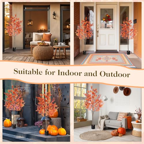 Artificial Maple Tree with Autumn Leaves - 4.92ft Fall Decor, 2 Pack