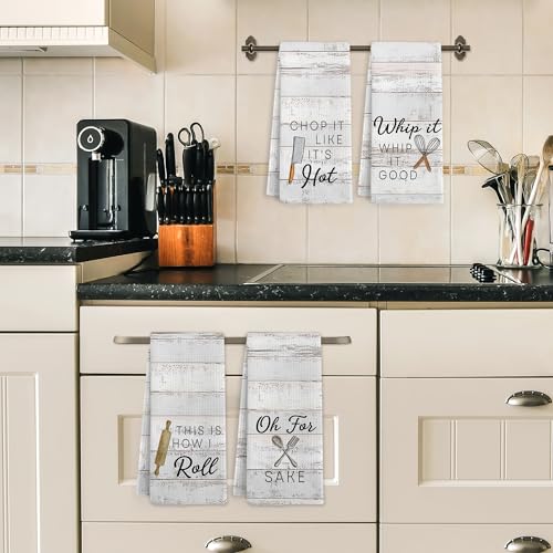 Funny Chef Kitchen Towels Set of 4 - Farmhouse Hand Dish Tea Towels - Gnmduw