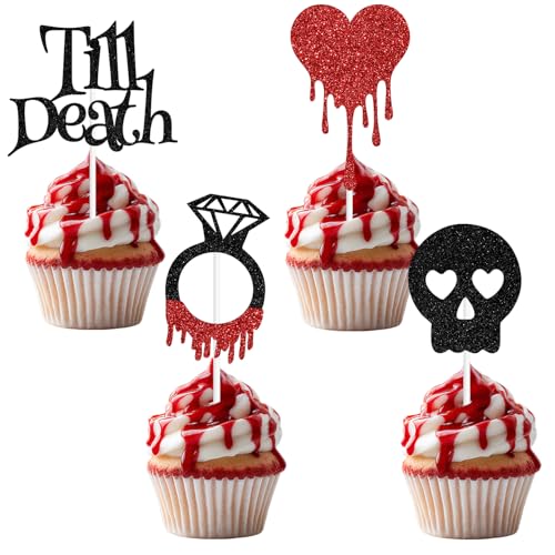 16 Pcs Glitter Cake Toppers - Halloween Wedding Bridal Shower Decorations
