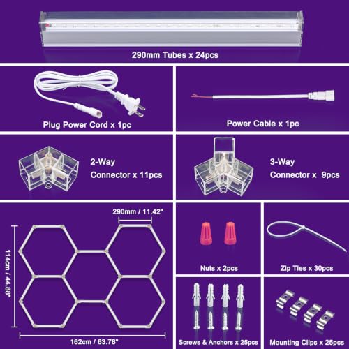 LED Hexagon Blacklights UV Black Lights Fixture for Party 5 Grids - Hex