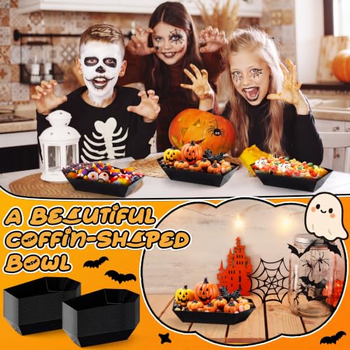 Halloween Candy Bowls Set - 24 Black Coffin-Shaped Plastic Serving Trays