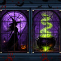 Halloween Window Covers Set - Witch & Cauldron Night Scene, 2 Pack, 31.5 x 47.2 Inches - Witch Variation