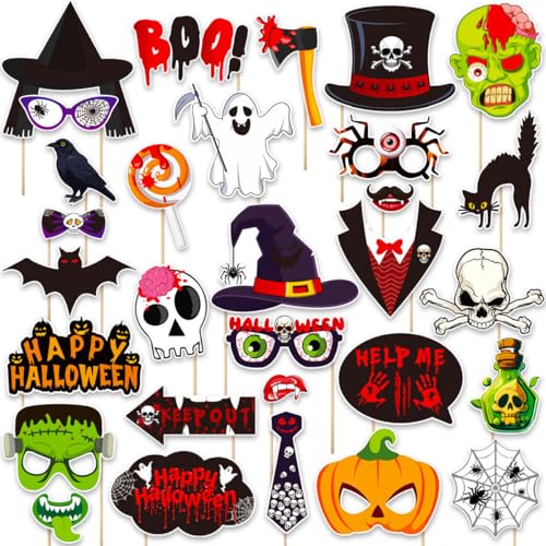 30pcs Halloween Photo Booth Props Set Spooky Party Decorations
