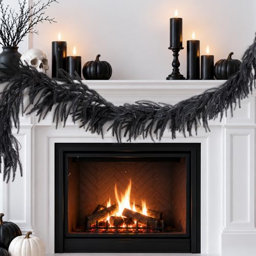 Black Pine Garland Halloween Faux Norfolk 5.9 Feet - Gothic Decor, Variation 1