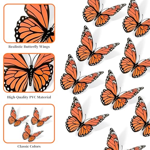Monarch Butterfly Decorations Set - 36 PVC Lifelike Holiday & Dia De Los Muertos Decor