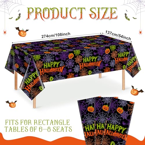 3pcs Halloween Spider Web Plastic Tablecloths - Disposable Rectangular Ghost Design, 54x108 Inch, Variation of 3